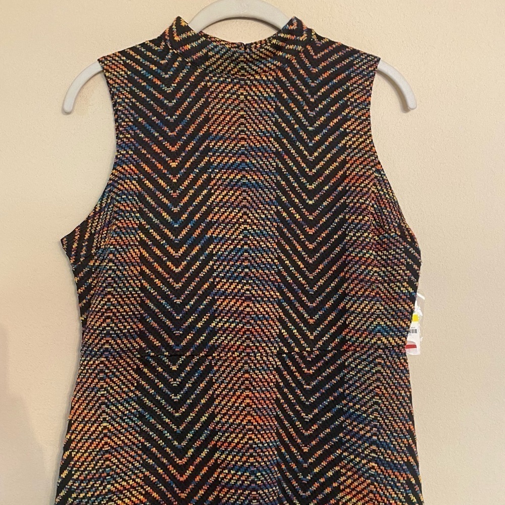 Bar III 70's Retro Print Casual Sleeveless Dress Black & Multi Color Sz M NWT